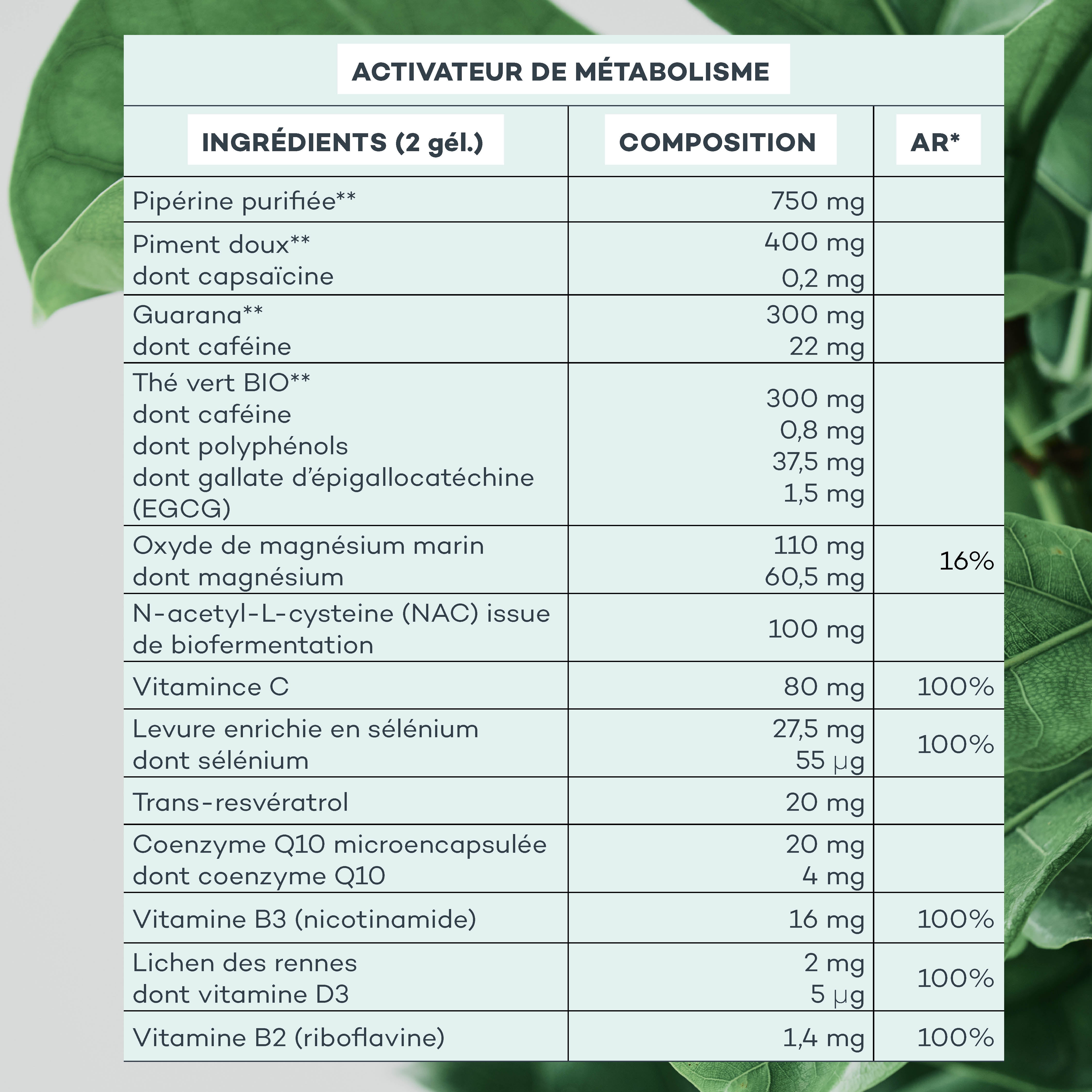 ingrédients activateur de métabolisme